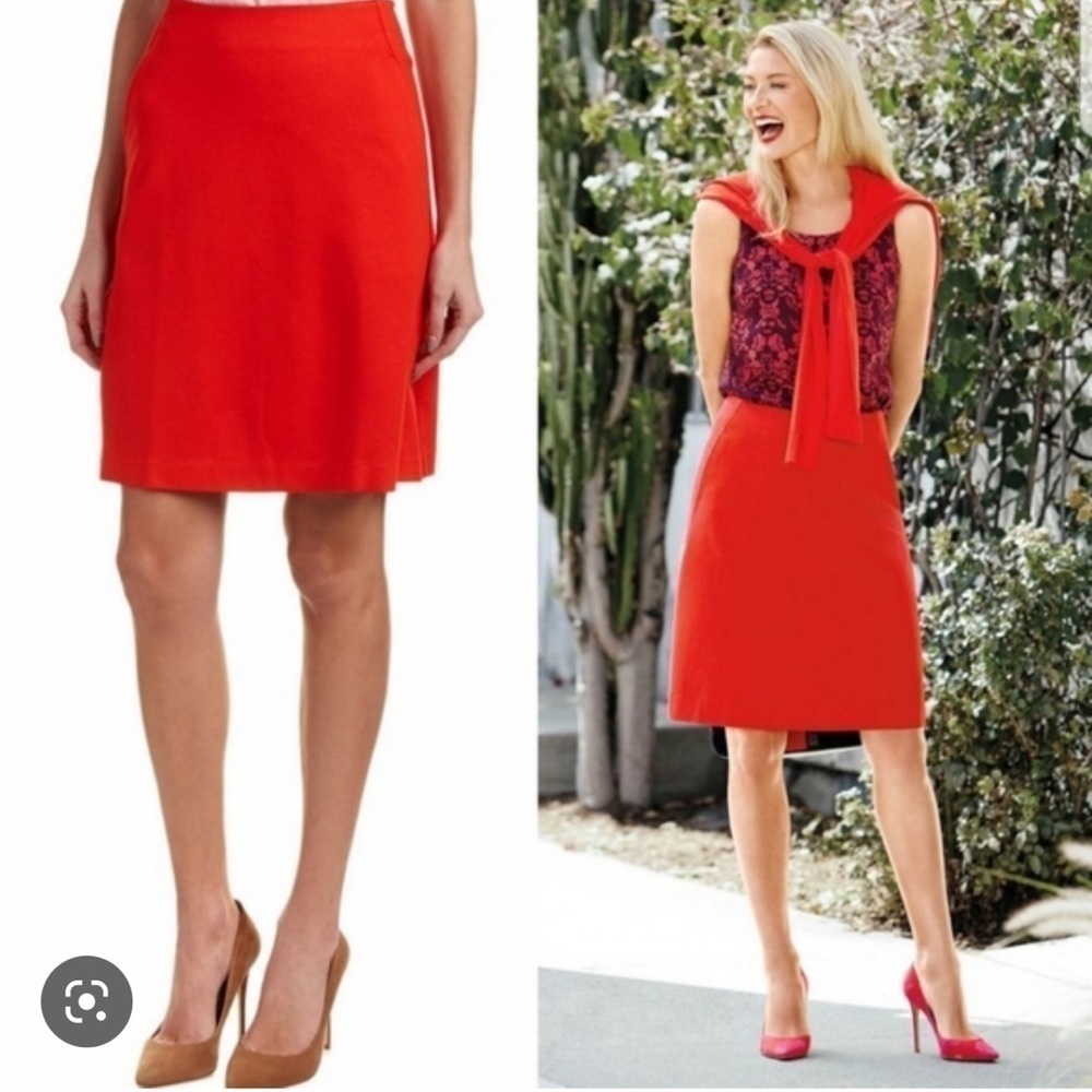 CAbi fiery orange red A‎ line back zipper skirt Sz 10 style # 3219